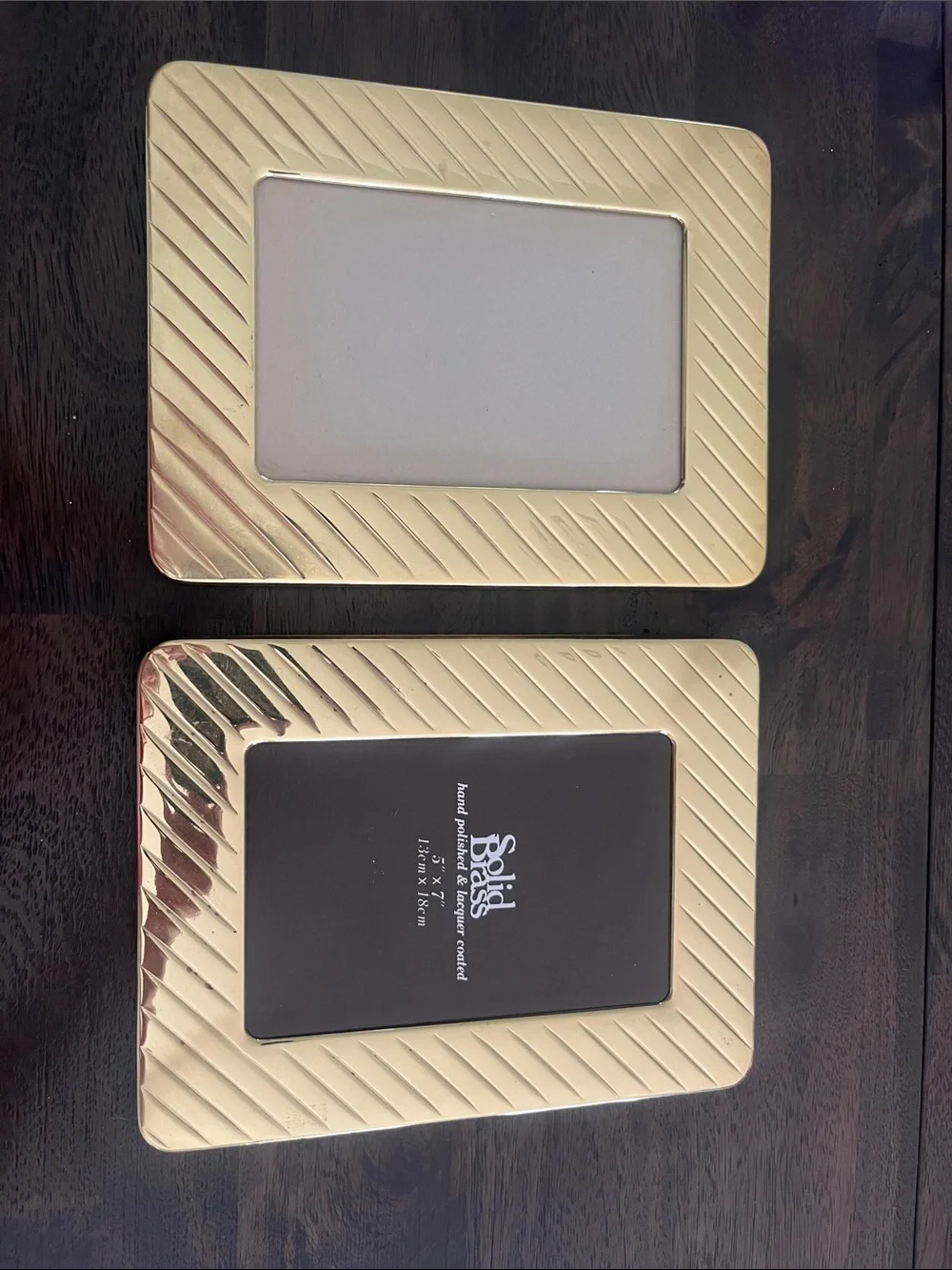 90s Pair Solid Brass Gold Photo Frame 5x7 Hand Polished Lacquer Coated